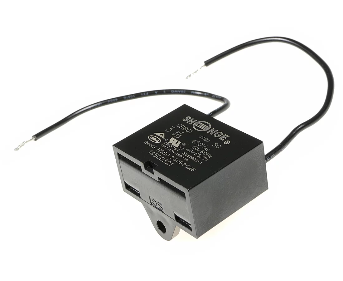 3 Microfarad 450V Ceiling Fan Capacitor CBB61 450V 3µF Ceiling Fan Motor  Running Capacitor - Rectangle, 2 Wires ABB Terminal Blocks For Wire, image size:1100x900