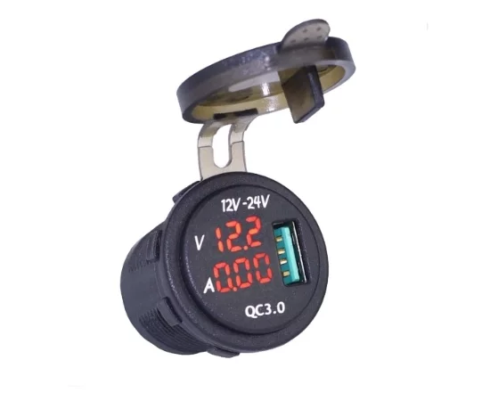 Einzelne USB-Ladebuchse, rund, Voltmeter mit roter LED-Digitalanzeige