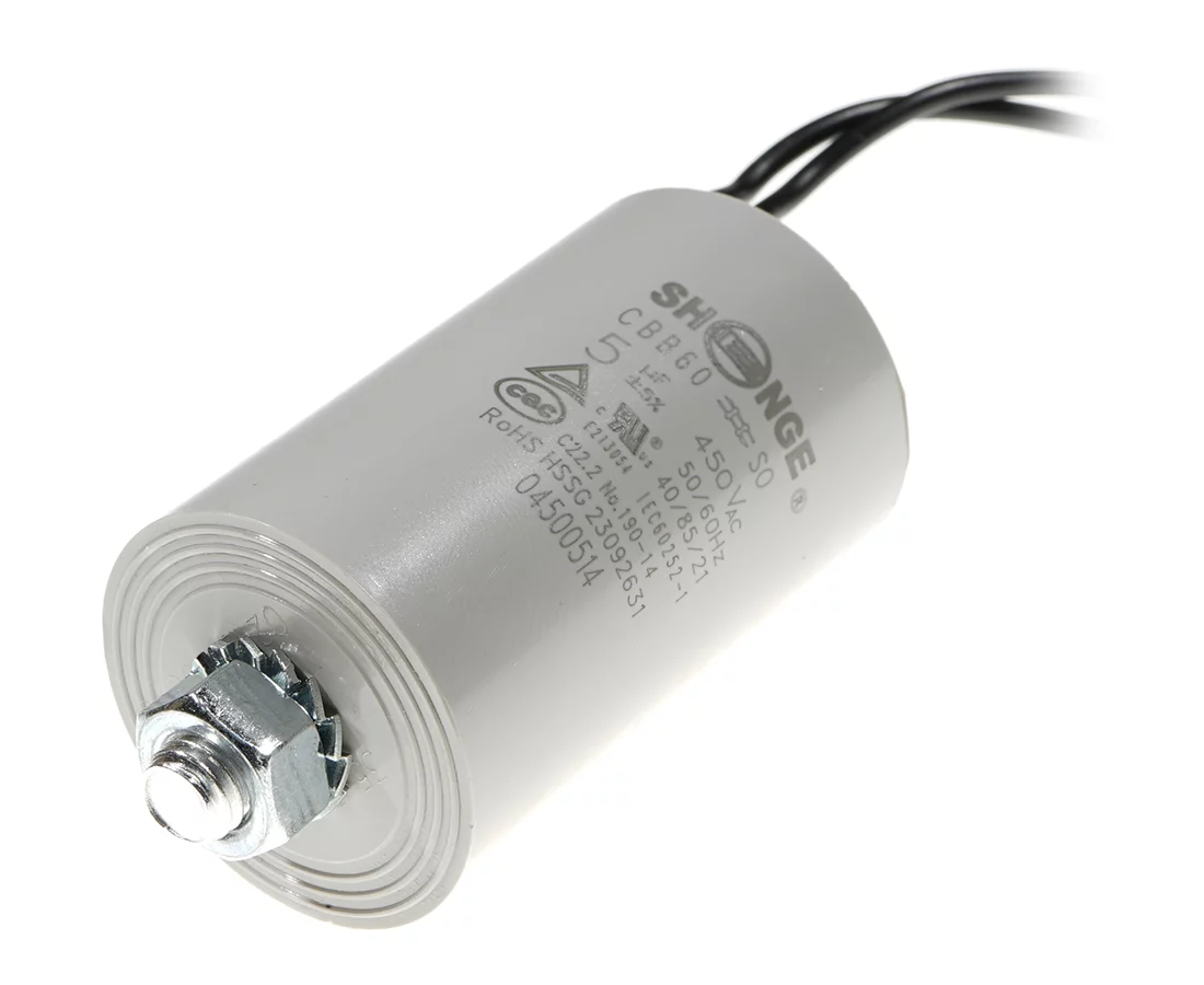 CBB60 04500563 35*58M8 5uF/450V RoHS || CBB60 35*58M8 UL1015 5uF/450VAC SHENGE Motor starting capacitor