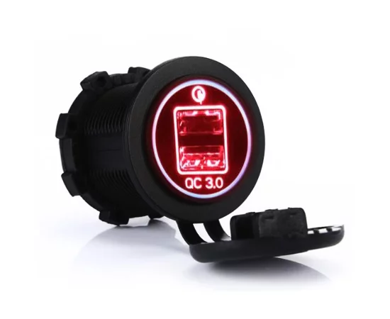 Dual USB charger socket power; 2x3.0A red; round