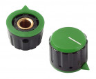 Gałka 15x21mm; średnica osi: 6,35mm; czarna; kolor dekielka: zielony