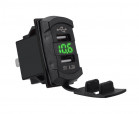 Dual USB charger socket power, square, green LED digital display voltmeter