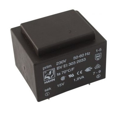 Transformator zalewany 1.9VA 230V/15V 126mA Ta=70°C