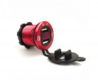 Dual USB charger socket power USB; 2x3.0A + voltmeter; red; round