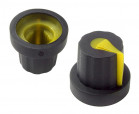 Knob 14,02x16mm; shaft diameter: 5mm; black; colour pointer: yellow