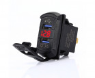 Dual-USB-Ladebuchse, Power-USB; 2x3,0A + Voltmeter; Rot; Quadrat