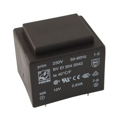 Encapsulated transformer 2.6VA 230V/12V 217mA Ta=70°C