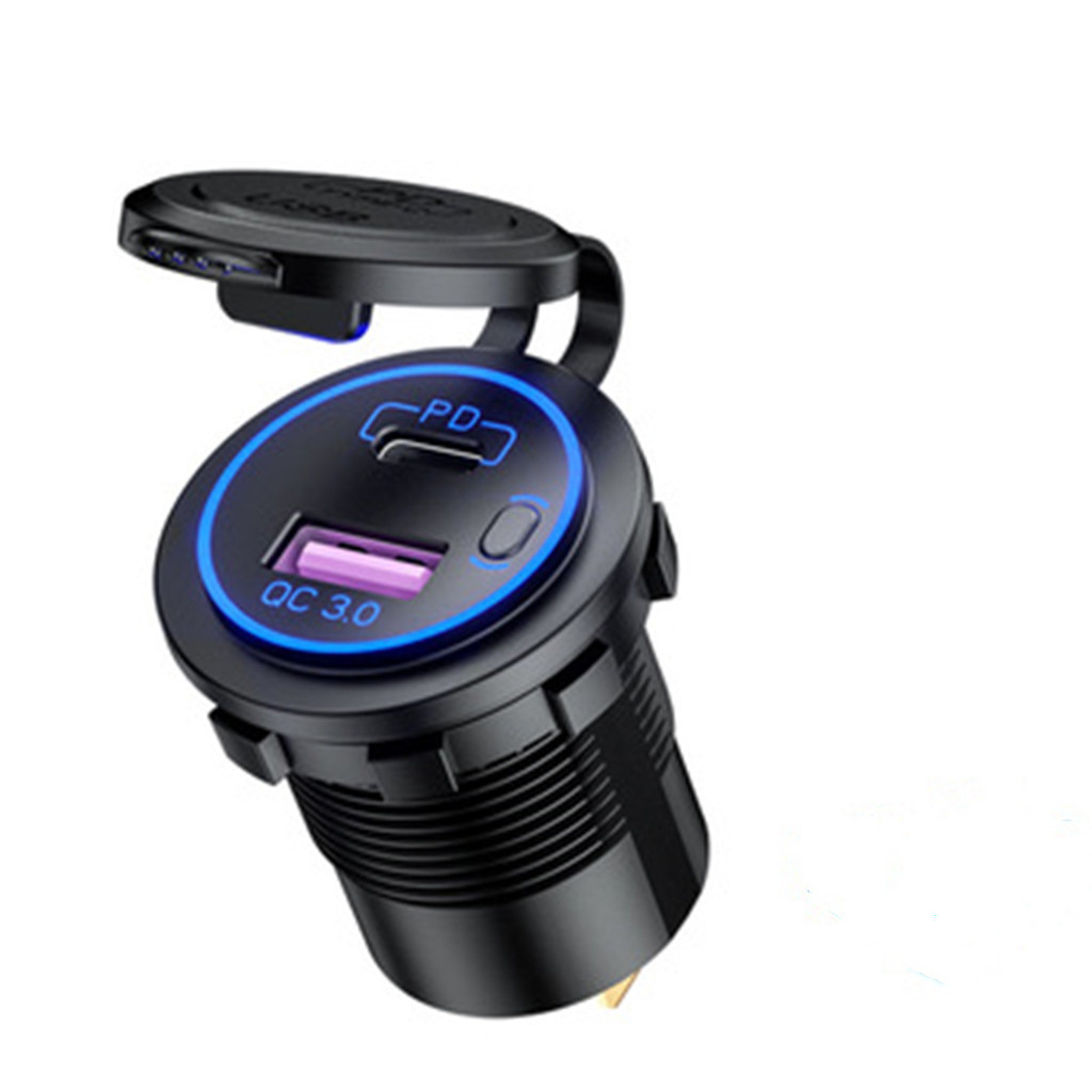 Car charger USB 3.0 + type C, on/off switch