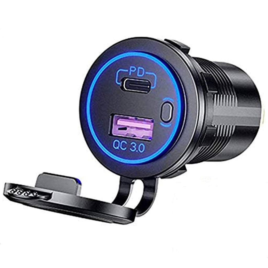 Car charger USB 3.0 + type C, on/off switch