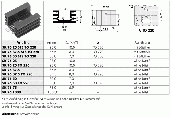 Heatsink SK76; length=25mm width=32mm height=20mm TO220