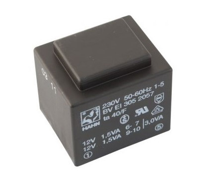 Transformator zalewany 3.0VA 230V/2x12V 2x125mA Ta=70°C