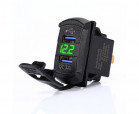 Dual USB charger socket power USB; 2x3.0A + voltmeter; green; square