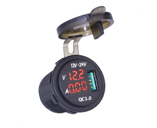 Einzelne USB-Ladebuchse, rund, Voltmeter mit roter LED-Digitalanzeige