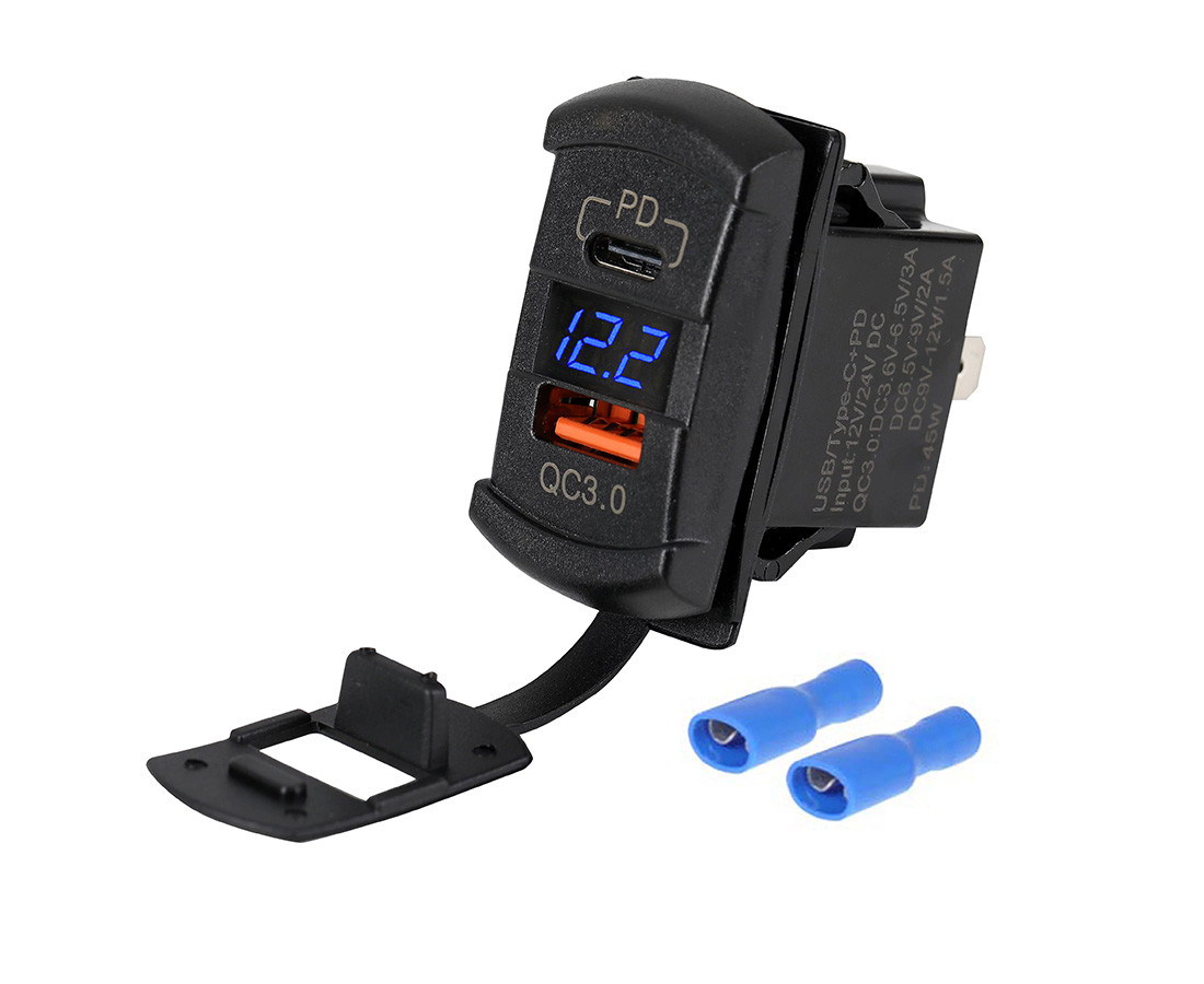 Car&nbsp;charger&nbsp;USB&nbsp;3.0&nbsp;+&nbsp;type&nbsp;C&nbsp;voltometer
