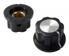 Knob 12x20mm; shaft diameter: 6,35mm; black; cap colour: silver