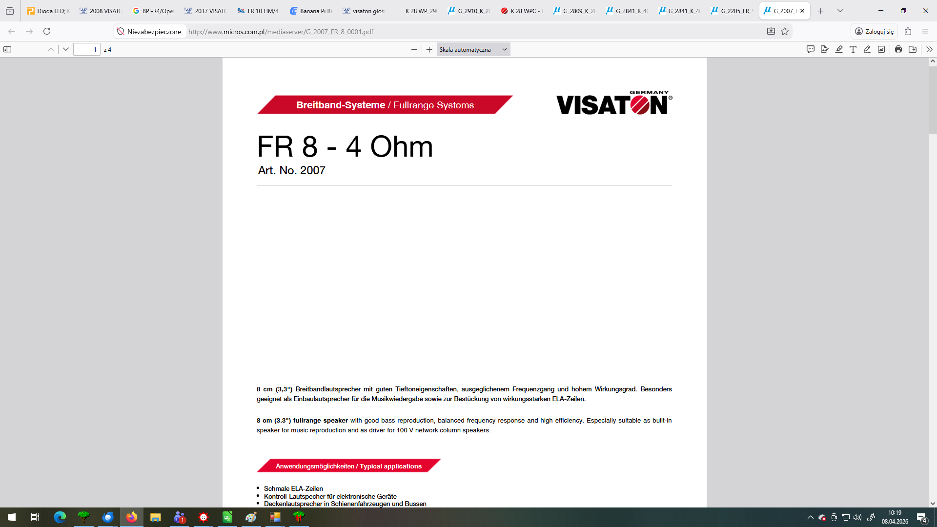 2007 RoHS || Universal speaker 2007 FR 8 