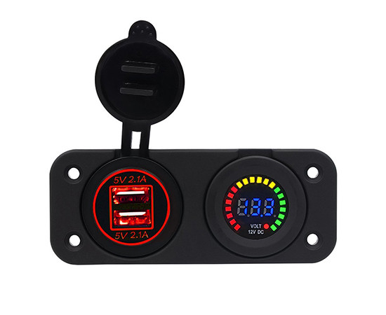 Car charger 2x 5V 2.1A plus voltometer