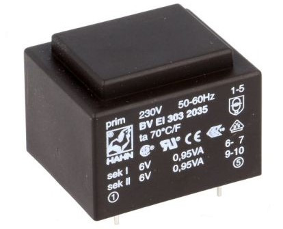 Transformator zalewany 1.9VA 230V/2x6V 2x158mA Ta=70°C