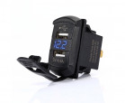 Dual USB charger socket power, square, blue LED digital display voltmeter