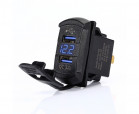 Dual USB charger socket power USB; 2x3.0A + voltmeter; blue; square