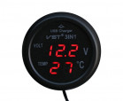3-in-1-USB-Autoladegeräte, Temperatur. Thermometer und Voltmeter; rot rot