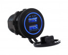 Dual USB charger socket power 1x 3.0A; 1x 2.4A, blue; round