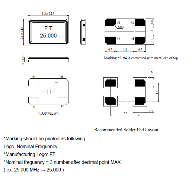 25.000 MHz SMD 4PAD