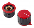 Gałka 15x21mm; średnica osi: 6,35mm; czarna; kolor dekielka: czerwony
